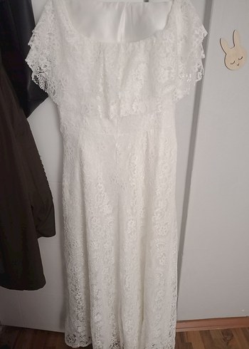 Beyaz Uzun Gelinlik dış çekim elbisesi - Görsel 5