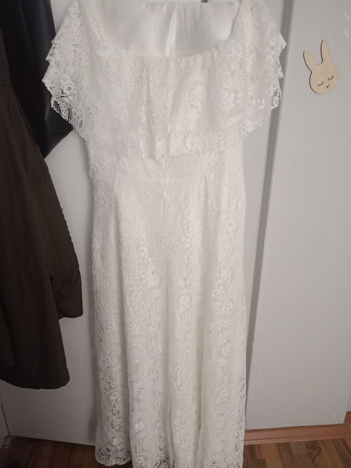 Beyaz Uzun Gelinlik dış çekim elbisesi - Görsel 5