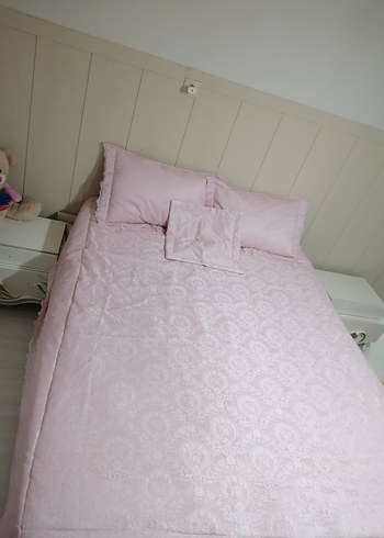 Pastel Pembe Düz Desen Yatak Örtüsü - Görsel 3