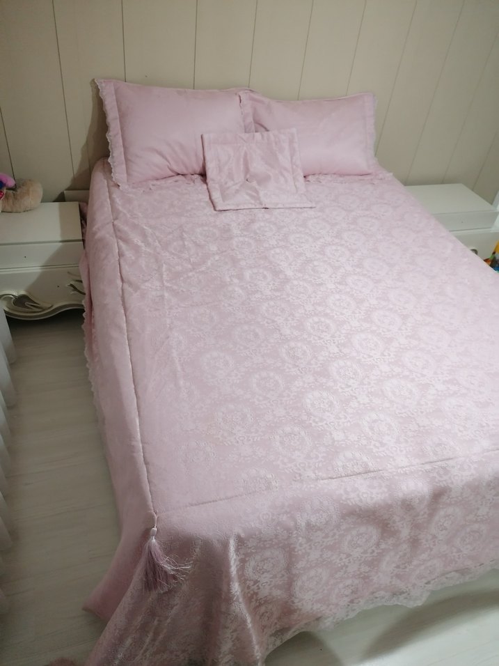 Pastel Pembe Düz Desen Yatak Örtüsü - Görsel 4