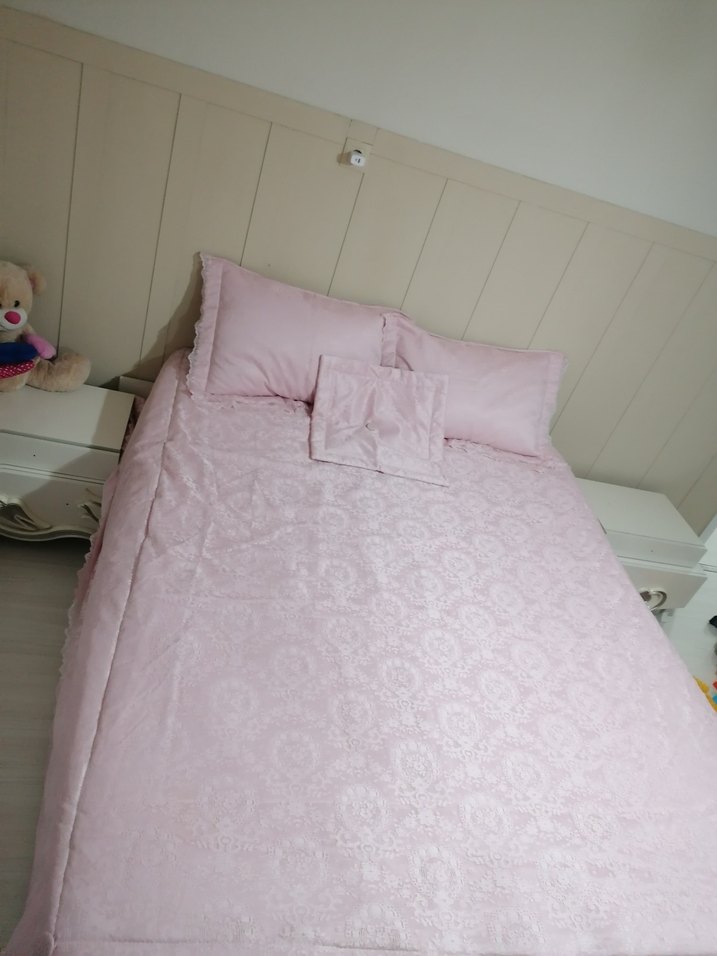 Pastel Pembe Düz Desen Yatak Örtüsü - Görsel 3