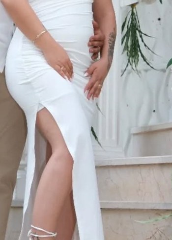l Beden beyaz Renk Beyaz Drapeli Uzun Askılı Elbise