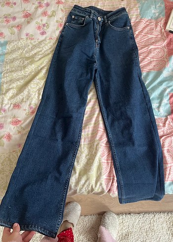 Diğer Koyu Mavi Genis Paca Denim Jean