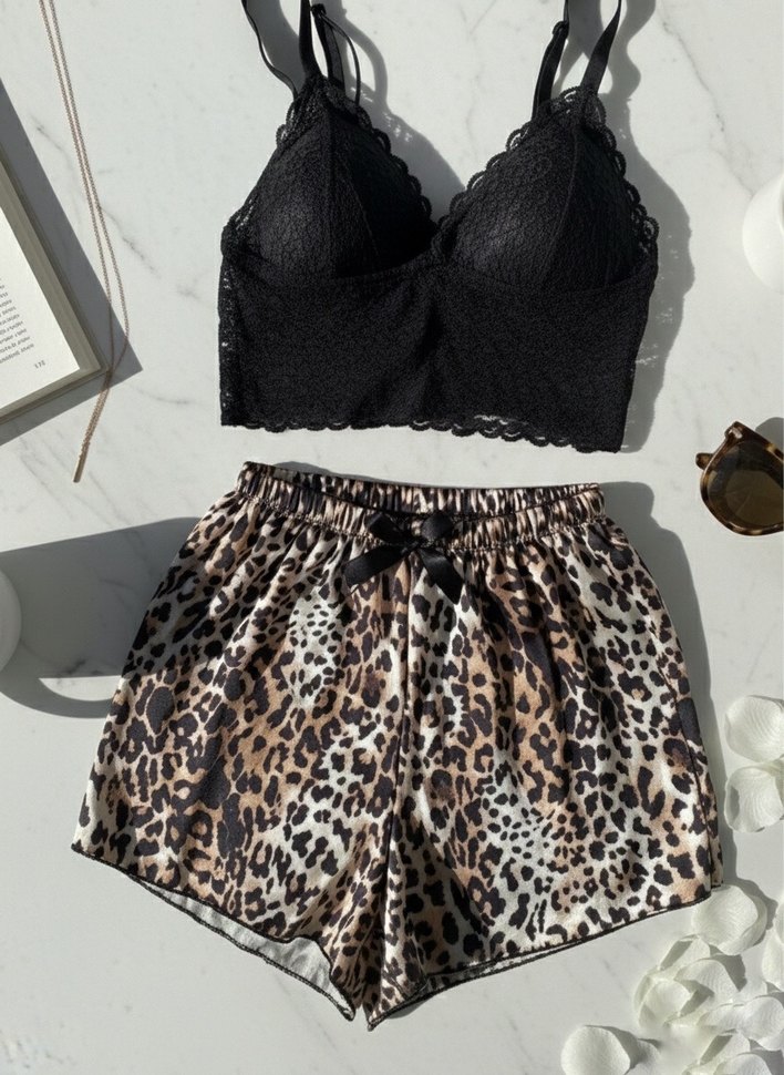 Leopar Desenli Mini Kadın Pijama Takımı - Görsel 3