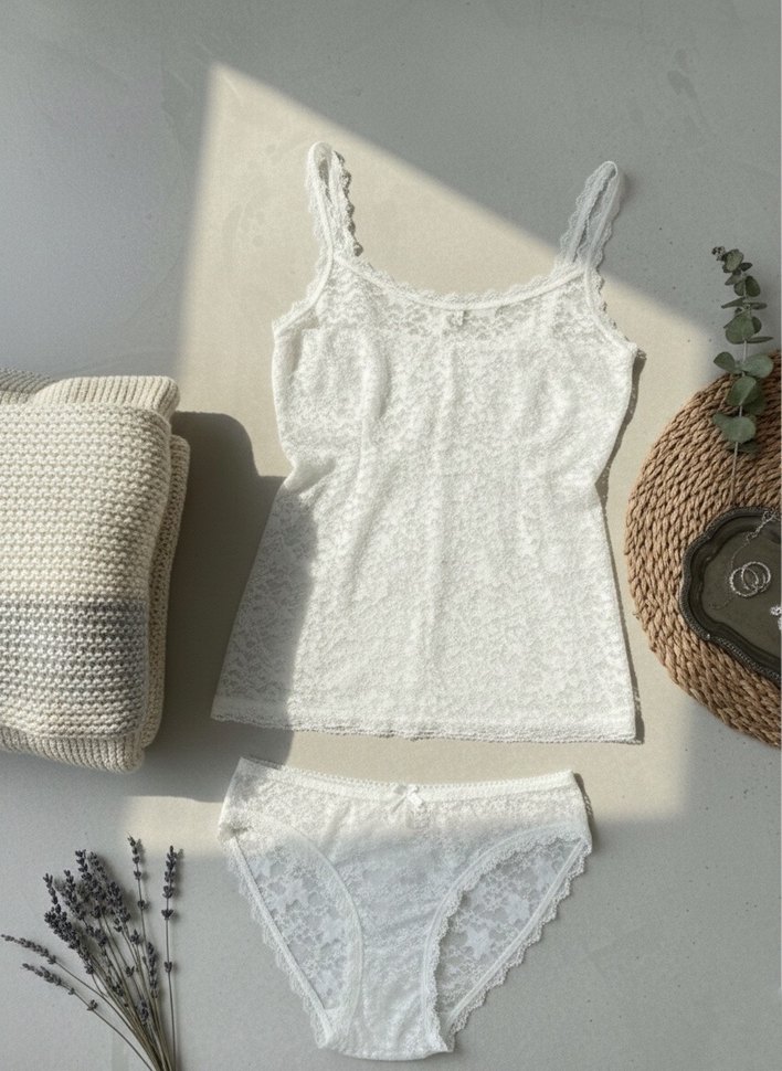 Beyaz Mini Bohem Dantel Kadın İç Giyim Takımı - Görsel 3
