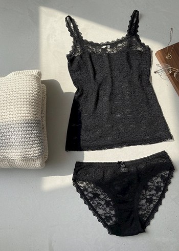 Siyah Dantel Midi Kadın İç Giyim Takımı - Görsel 3