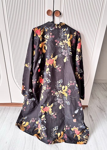 Desenli Uzun Siyah Kadın Kimono - Görsel 3