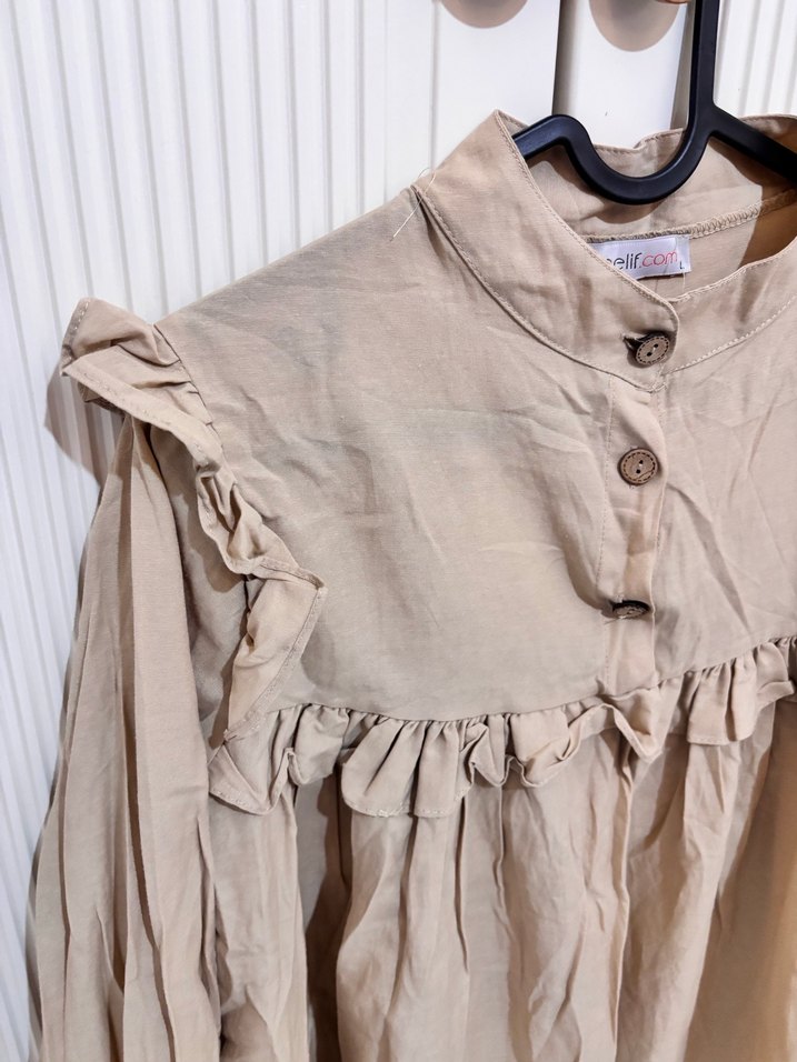 Bej Keten Fırfırlı tunik - Görsel 3