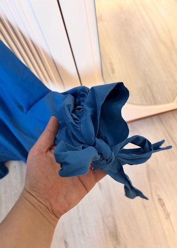 Mavi Bol Kesim Keten Gömlek - Görsel 3