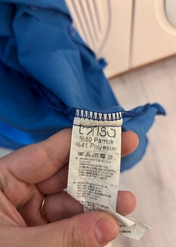 Mavi Bol Kesim Keten Gömlek - Görsel 2