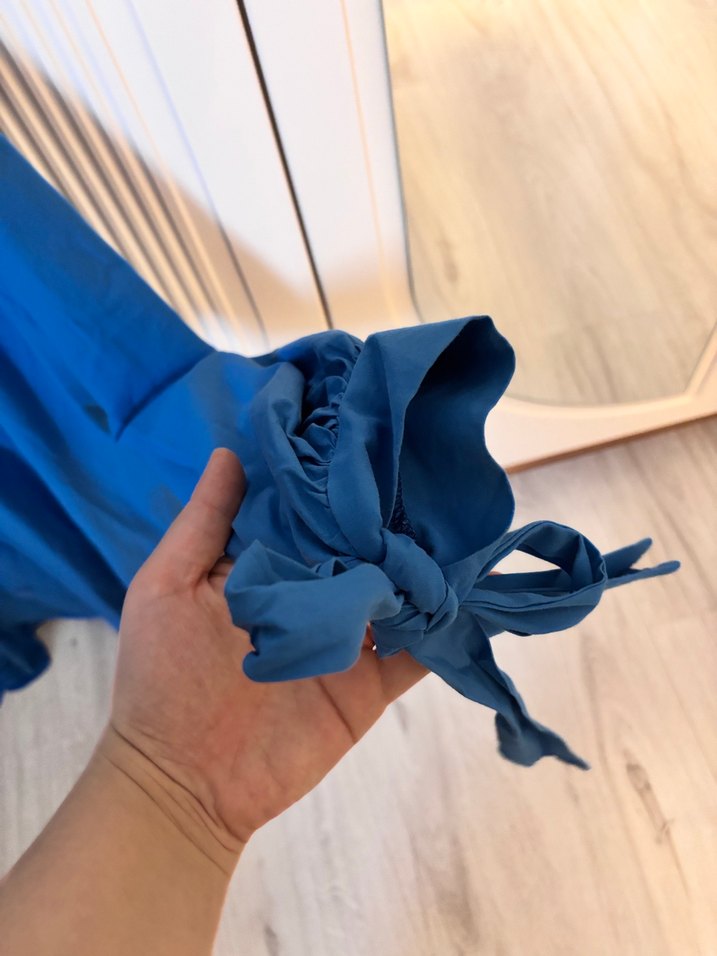 Mavi Bol Kesim Keten Gömlek - Görsel 3