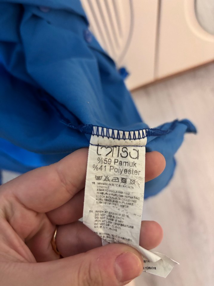 Mavi Bol Kesim Keten Gömlek - Görsel 2