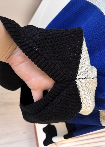 Kadın Mavi Çizgili Örgü Uzun Kollu Kazak - Görsel 4