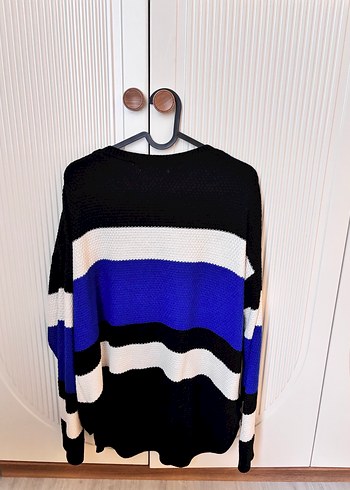 Kadın Mavi Çizgili Örgü Uzun Kollu Kazak - Görsel 3