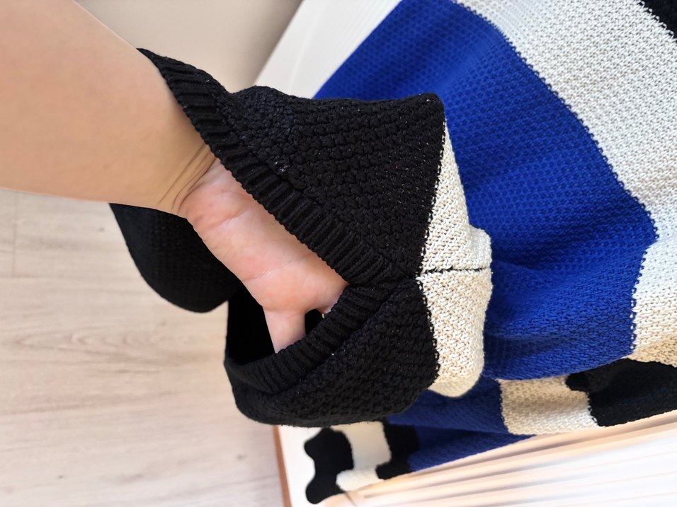 Kadın Mavi Çizgili Örgü Uzun Kollu Kazak - Görsel 4