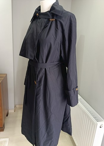 Siyah Kadın Kuşaklı Uzun Trençkot - Görsel 4