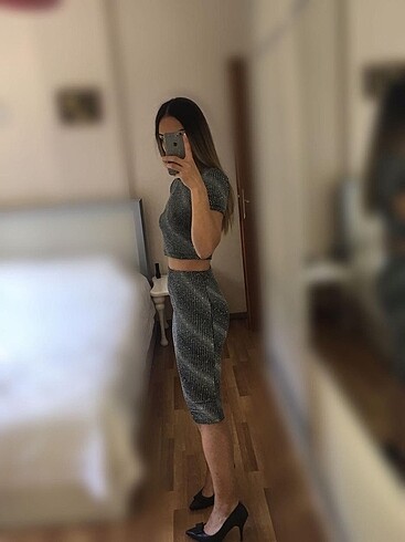 s Beden siyah Renk Koton Simli Alt-Üst Takım