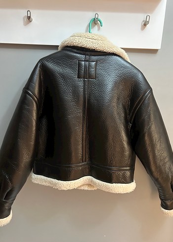 xs Beden Kahverengi Kürklü Kısa Deri Biker Ceket