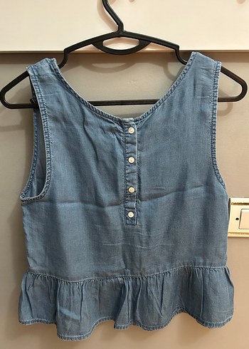 s Beden Mango düğmeli mavi denim kadın bluz