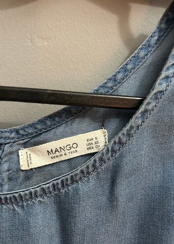 Mango düğmeli mavi denim kadın bluz
