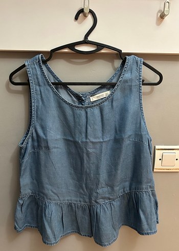 Mango Mango düğmeli mavi denim kadın bluz