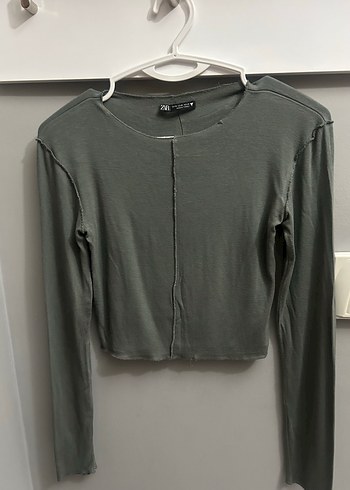 Haki Uzun Kollu Kadın Crop Top