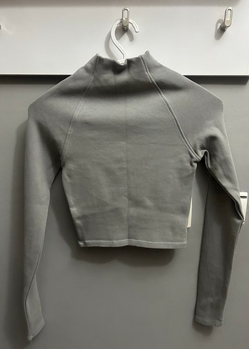 m Beden Kadın Gri Yüksek Yakalı İnce Sweatshirt