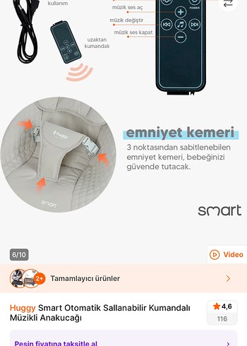 Huggy Kumandalı Müzikli Otomatik Sallanabilir Ana Kucağı - Görsel 4