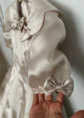 Klasik Bej Kız Çocuk abiye gelinlik - Görsel 5