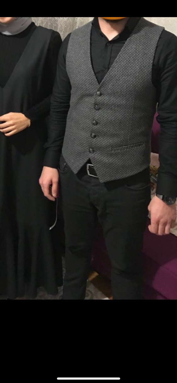 Düğmeli Klasik Gri Erkek Yelek ds damat - Görsel 5