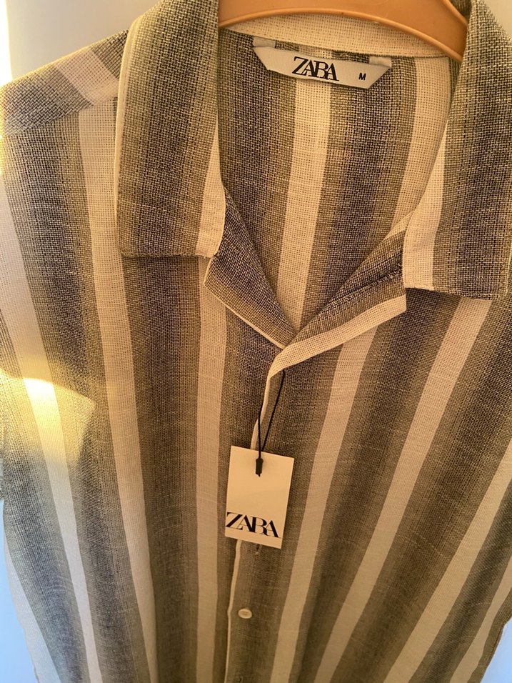 Zara Düğmeli Kısa Kollu Erkek Keten Gömlek - Görsel 5