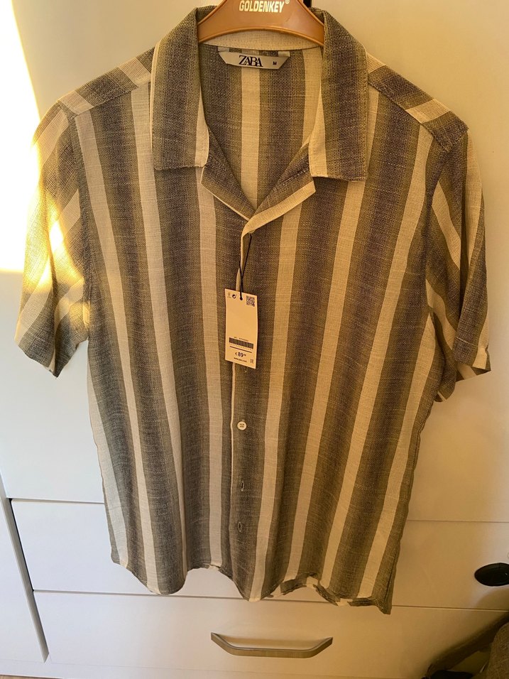 Zara Düğmeli Kısa Kollu Erkek Keten Gömlek - Görsel 2
