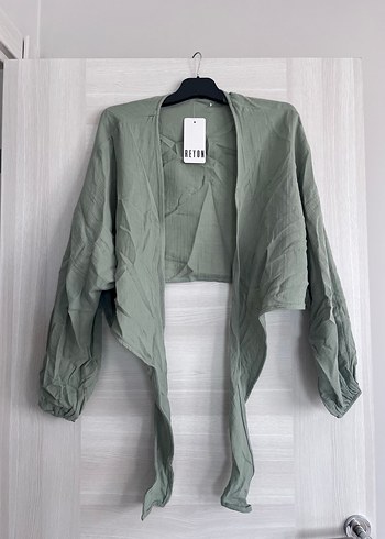 l Beden haki Renk Haki bağlamalı kısa Müslin kimono bluz
