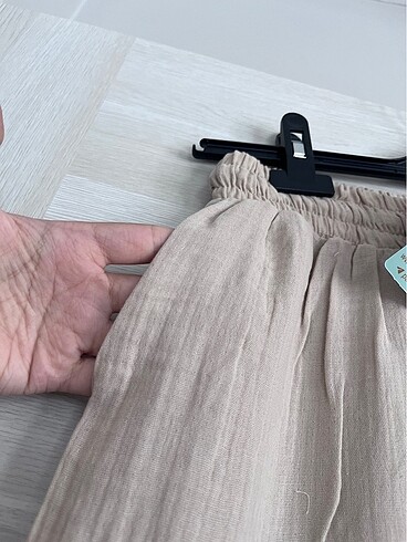 xl Beden Bej Müslin bol pantolon