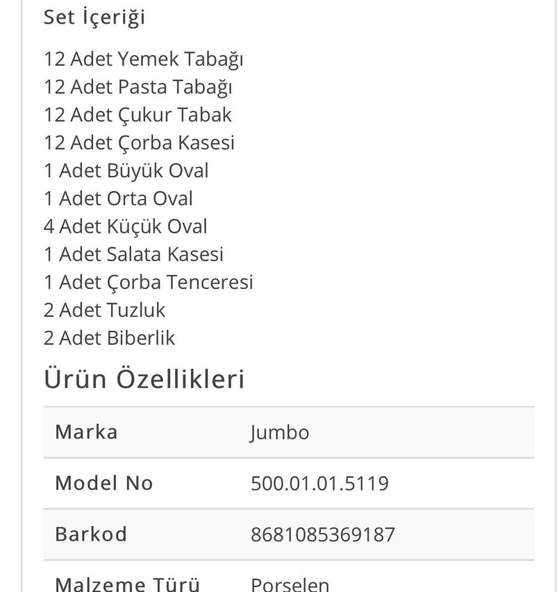 Jumbo Beyaz Yemek Takımı Seti - Görsel 2