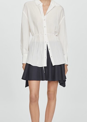 Kadın Beyaz Keten Düğmeli Gömlek - Görsel 2