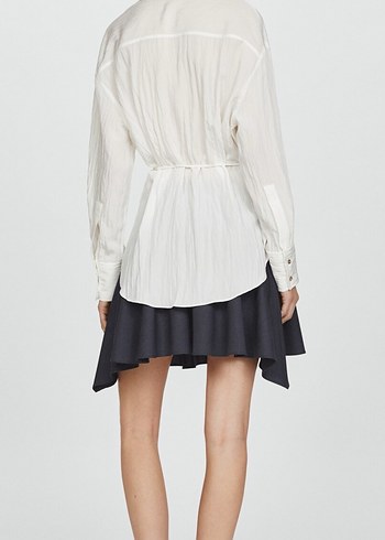 Kadın Beyaz Keten Düğmeli Gömlek - Görsel 4