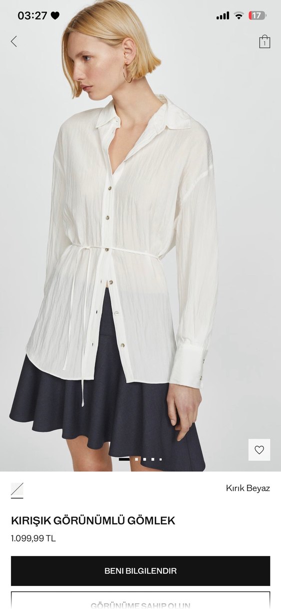 Kadın Beyaz Keten Düğmeli Gömlek - Görsel 3