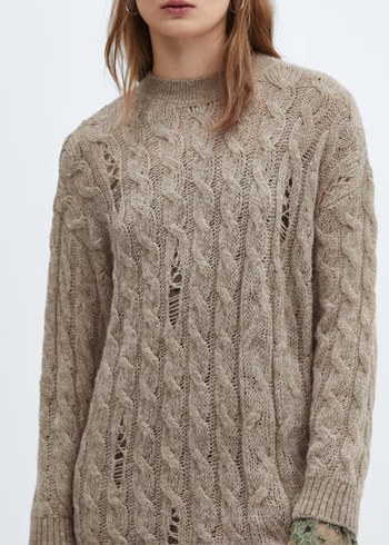 Bej Örgü Kadın Bohem Kazak - Görsel 5