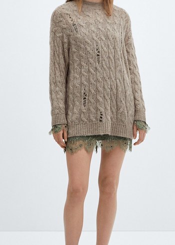 Bej Örgü Kadın Bohem Kazak - Görsel 6