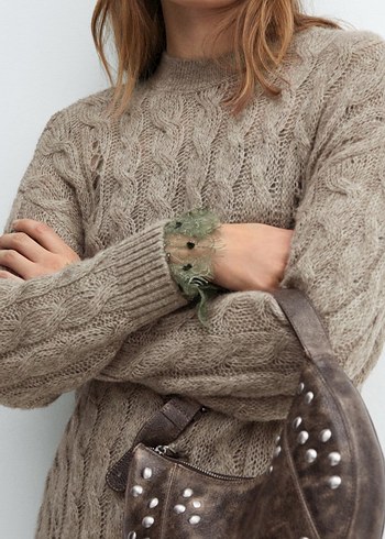 Bej Örgü Kadın Bohem Kazak - Görsel 4