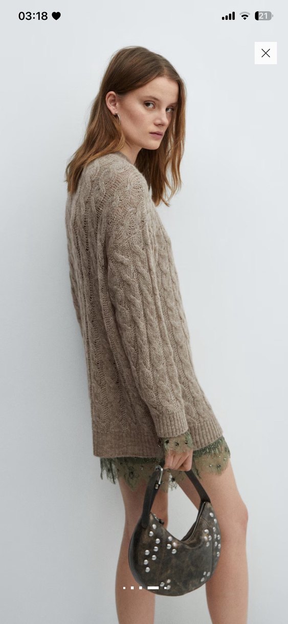 Bej Örgü Kadın Bohem Kazak - Görsel 3