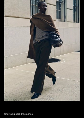 Kadın Kahverengi Yün Salaş Midi Panço - Görsel 4