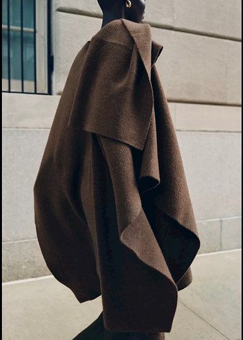 Kadın Kahverengi Yün Salaş Midi Panço - Görsel 5