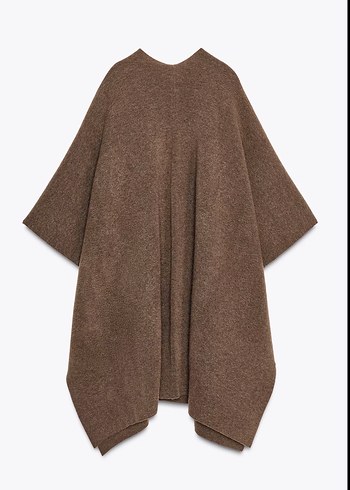 Kadın Kahverengi Yün Salaş Midi Panço - Görsel 2