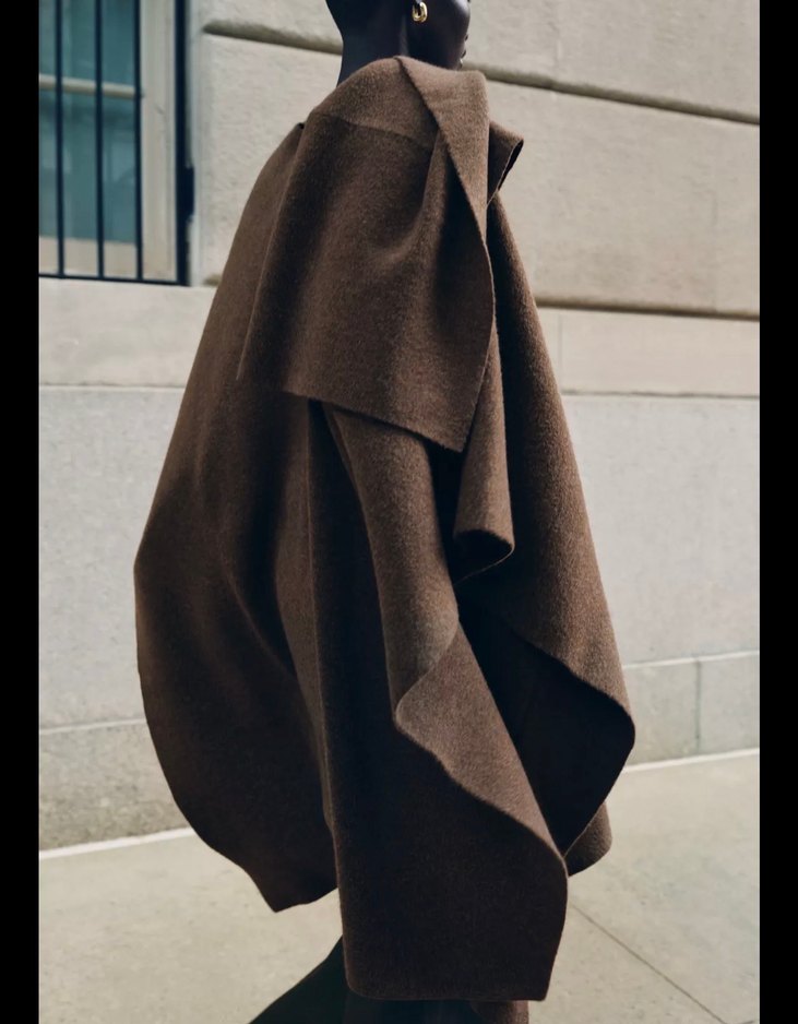 Kadın Kahverengi Yün Salaş Midi Panço - Görsel 5