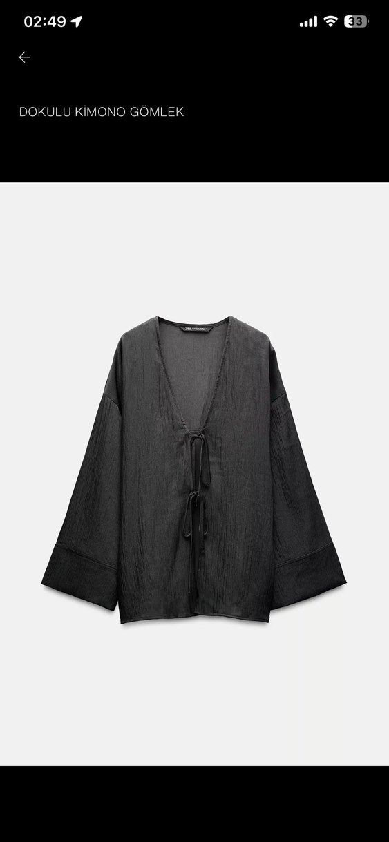 Gri Kadın Keten Piliseli Geniş Paça Pantolon kimono zara - Görsel 2