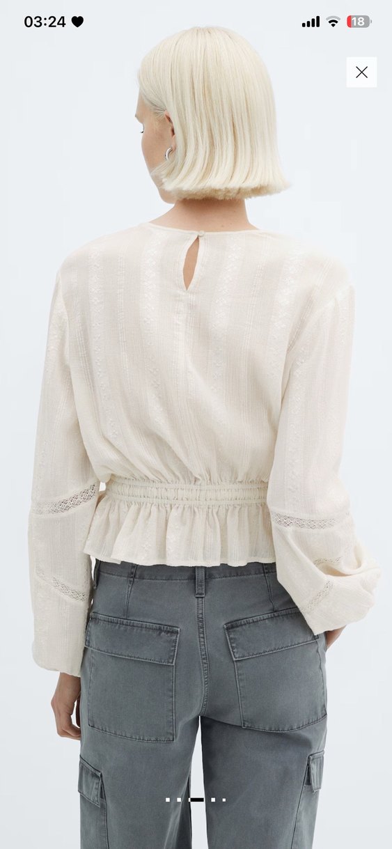 Nakışlı Kemerli Bej Keten Bluz - Görsel 3