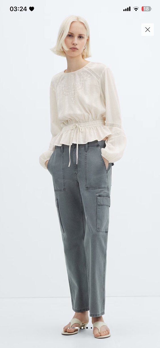 Nakışlı Kemerli Bej Keten Bluz - Görsel 2