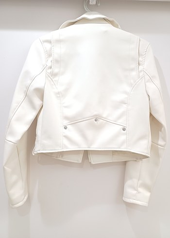 Krem Kemerli Mini Deri Biker Ceket - Görsel 3